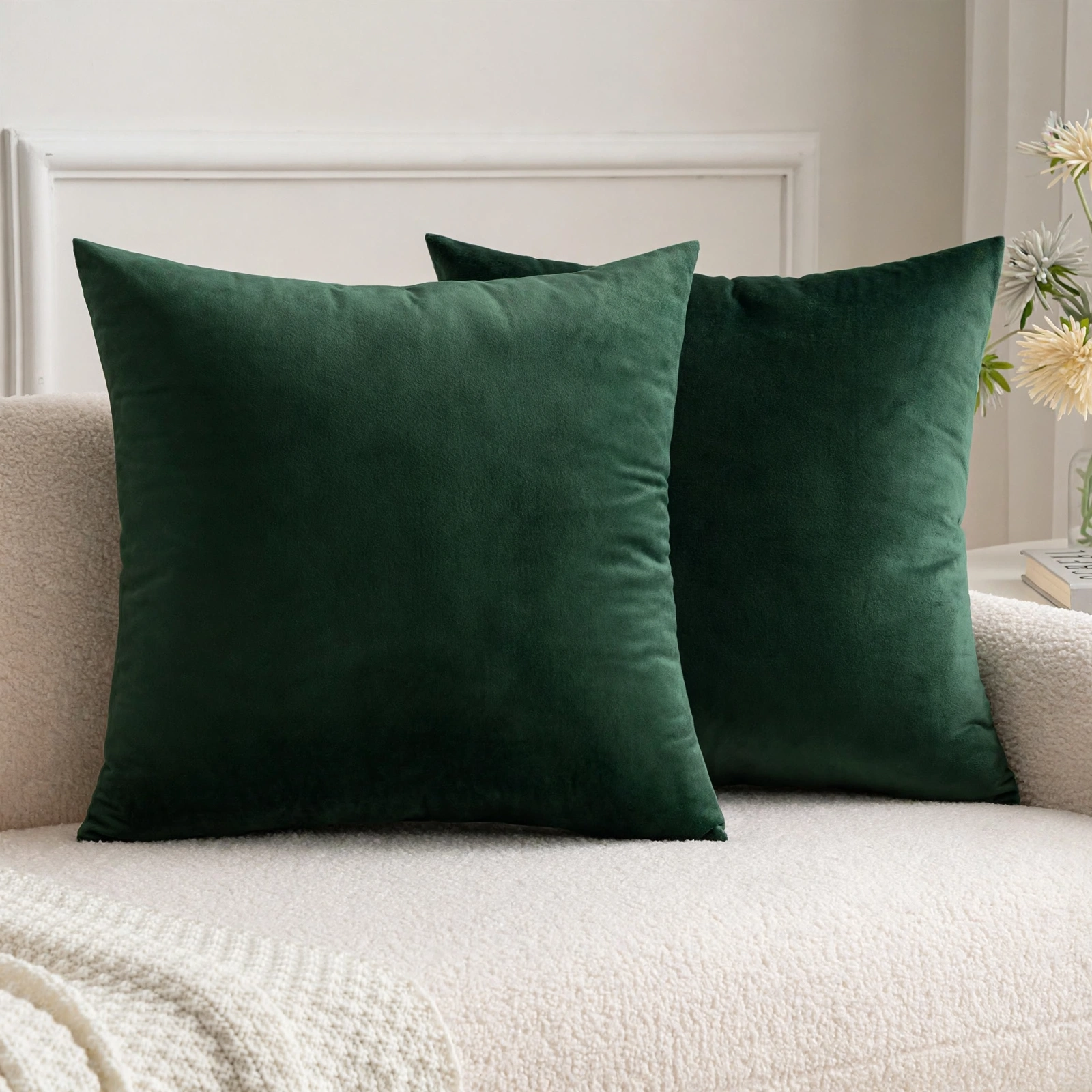 Forest Green Solid Plain Velvet Cushion Covers - Pack Of 2