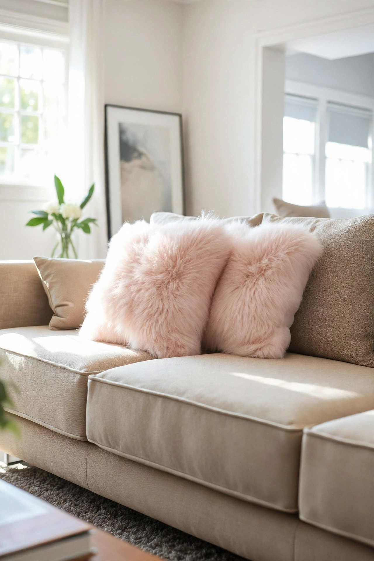 Blush Pink Fluffy Fur Cushion Covers - Pack Of 2