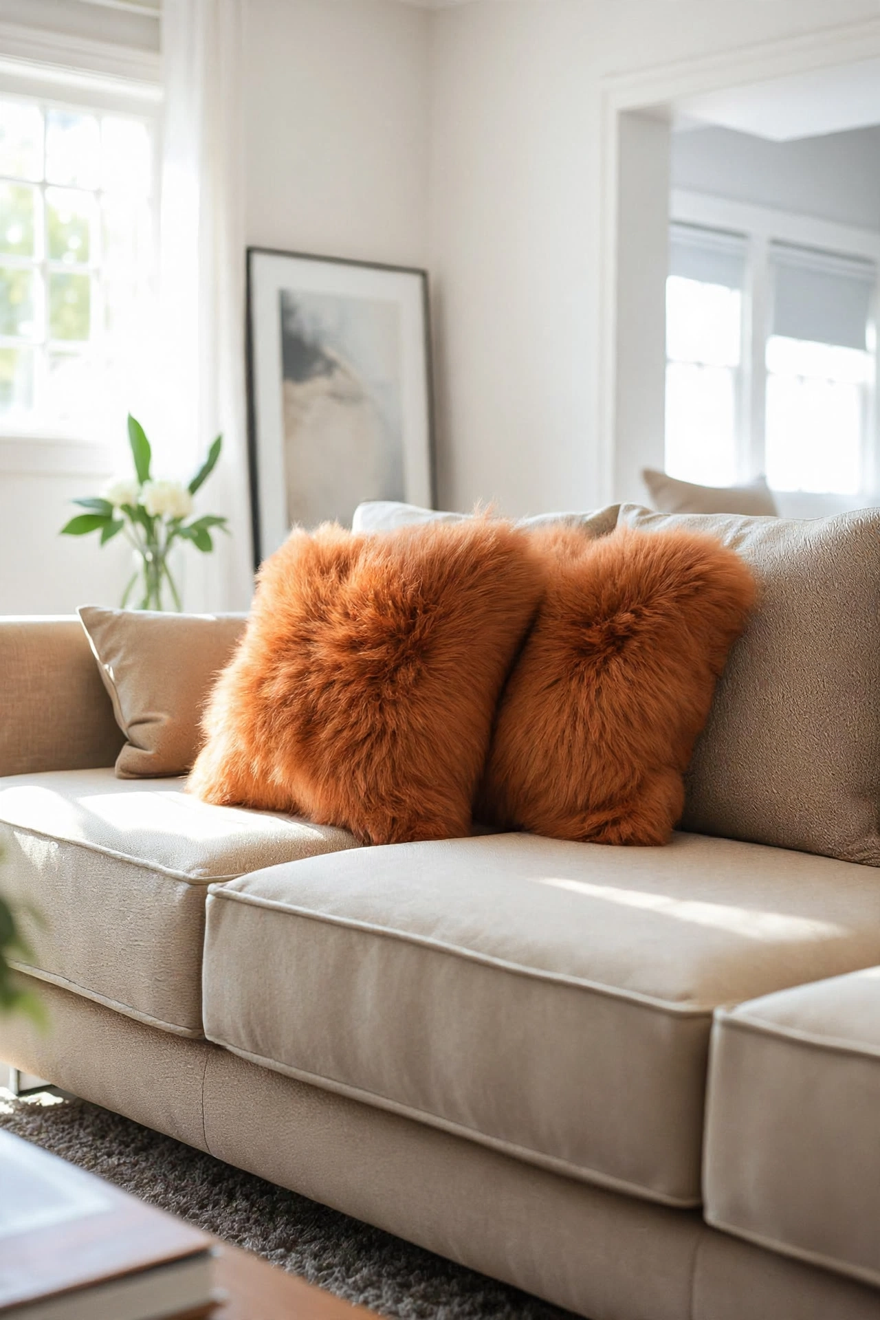 Earthy Orange Fluffy Fur Cushion Covers - Pack Of 2