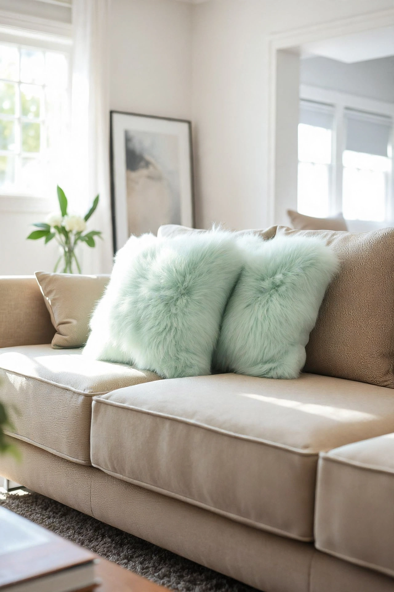 Crystal Green / Mint Fluffy Fur Cushion Covers - Pack Of 2
