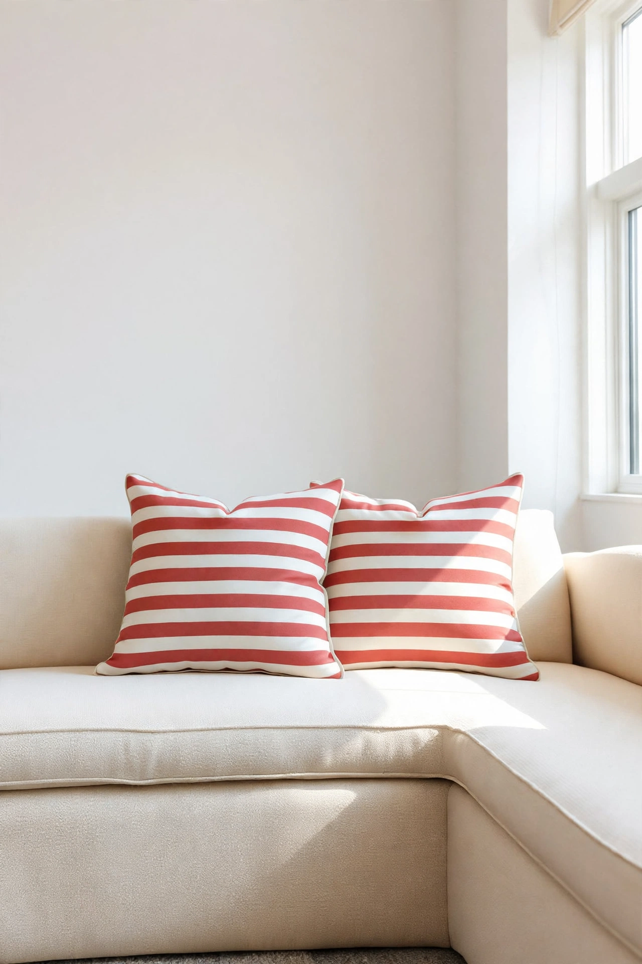 Light Red And White Stripes Cushion Covers - Pack Of 2