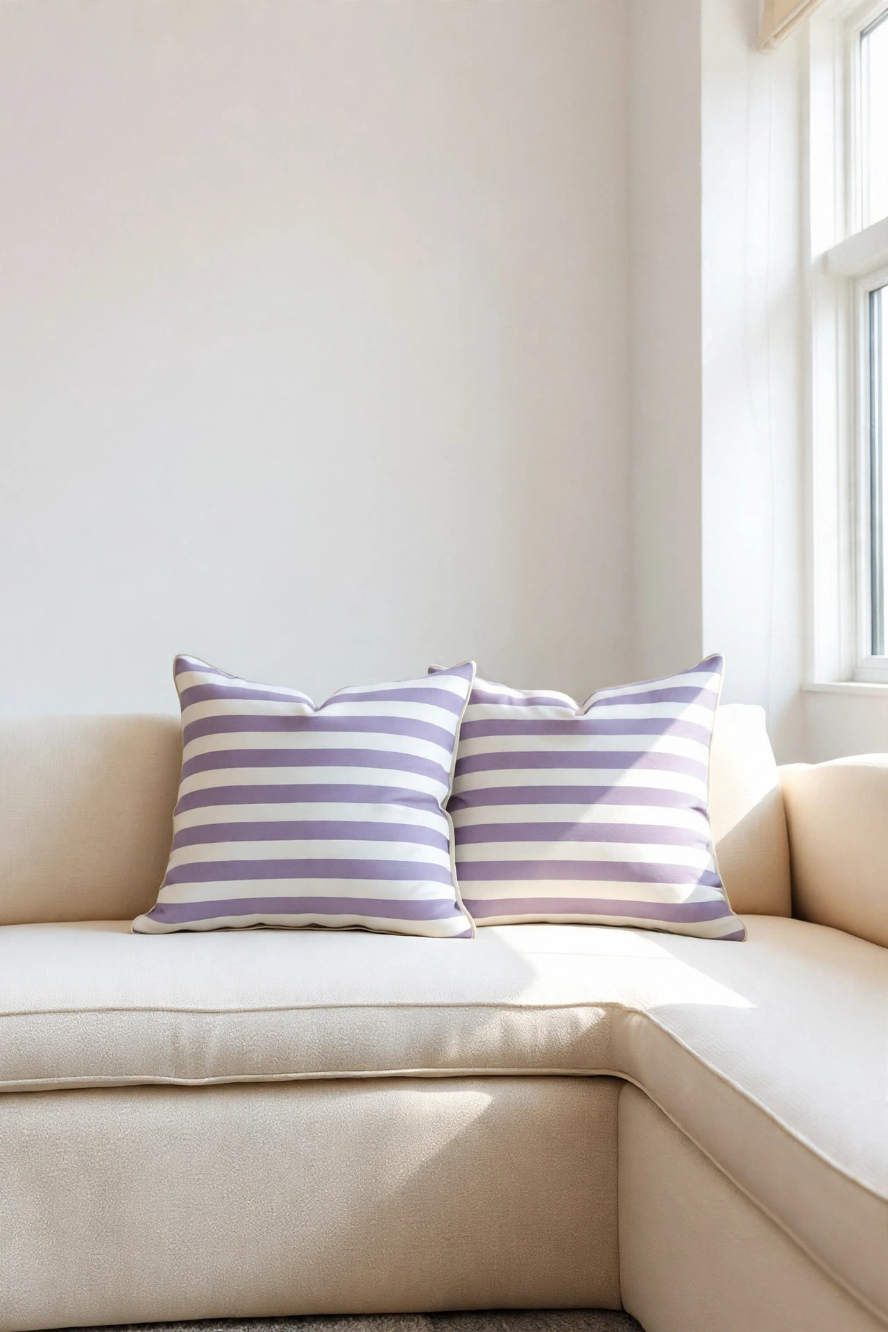 Lavender And White Stripes Cushion Covers - Pack Of 2