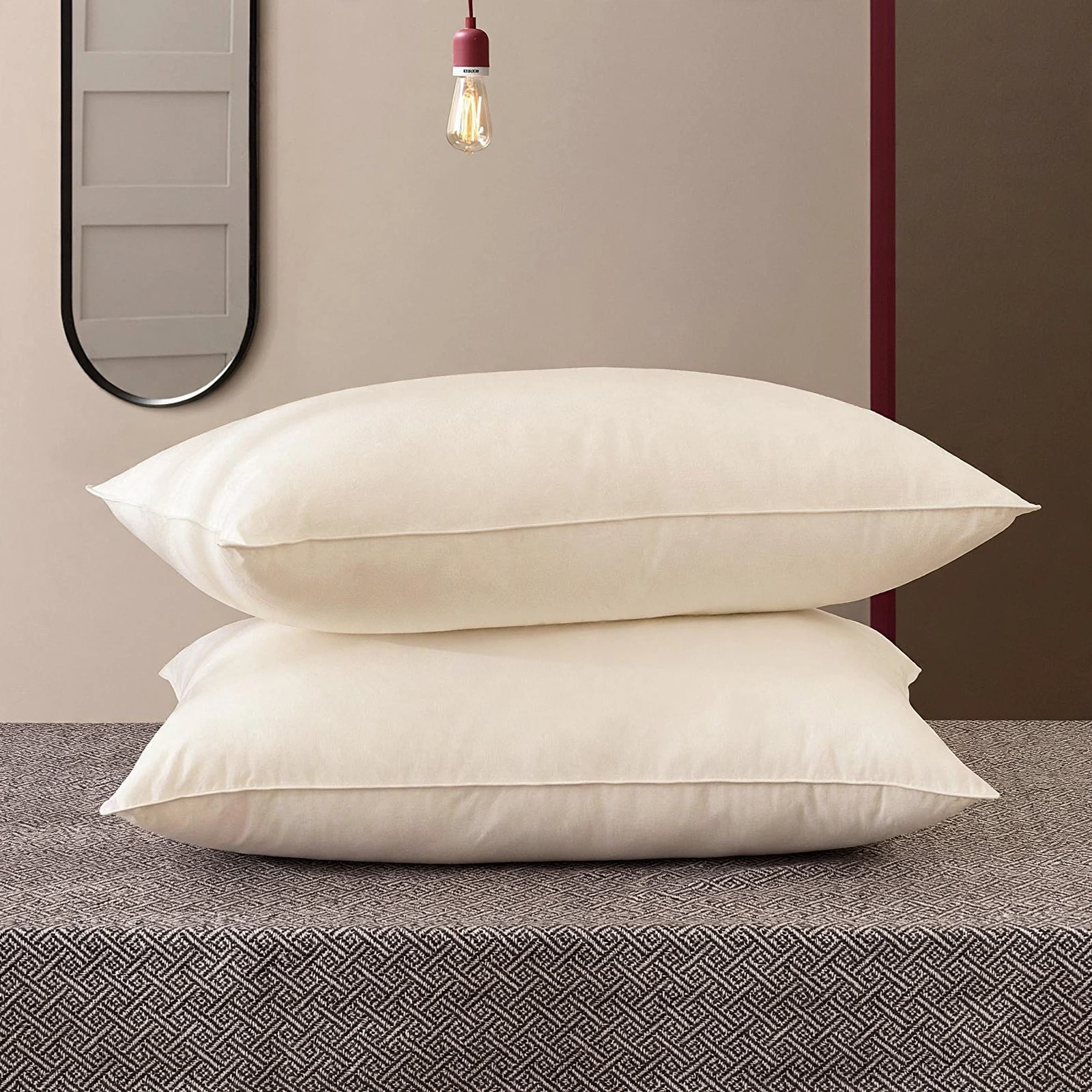 Cream Solid Plain Pillow Covers - Pack Of 2