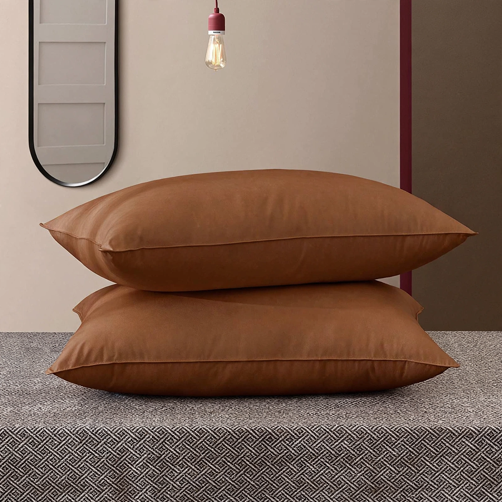 Wood Brown Solid Plain Pillow Covers - Pack Of 2