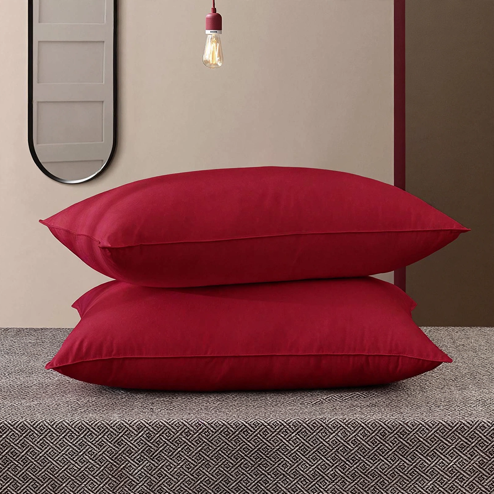 Crimson Red Solid Plain Pillow Covers - Pack Of 2