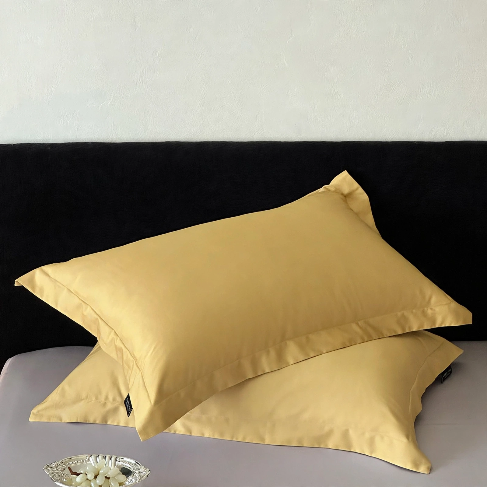 Dusty Yellow / Light Mustard Premium Border Pillow Covers - Pack Of 2