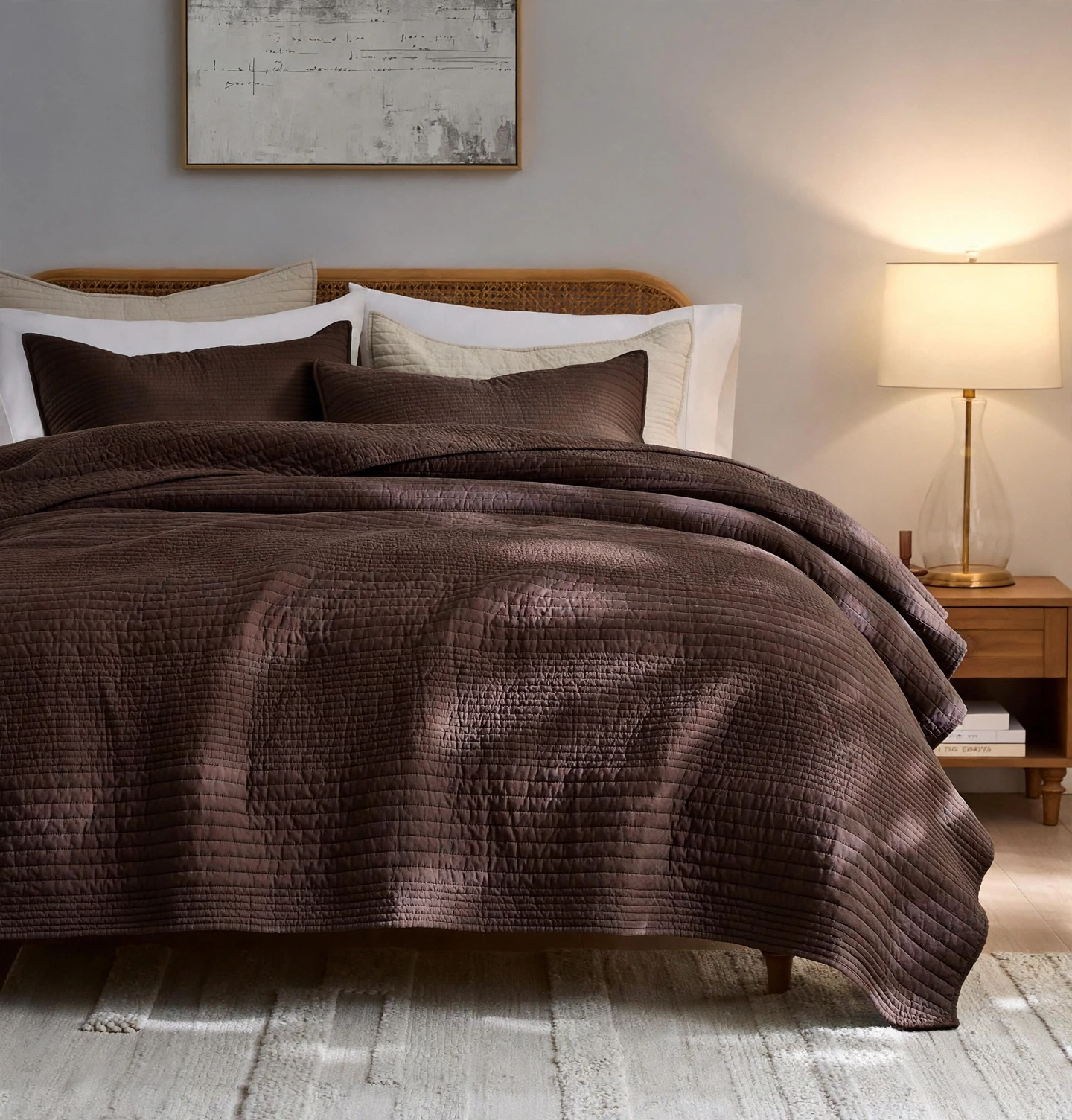 Chocolate Brown Quilted Bedspread Set With 2 Pillow Shams - 3 Piece